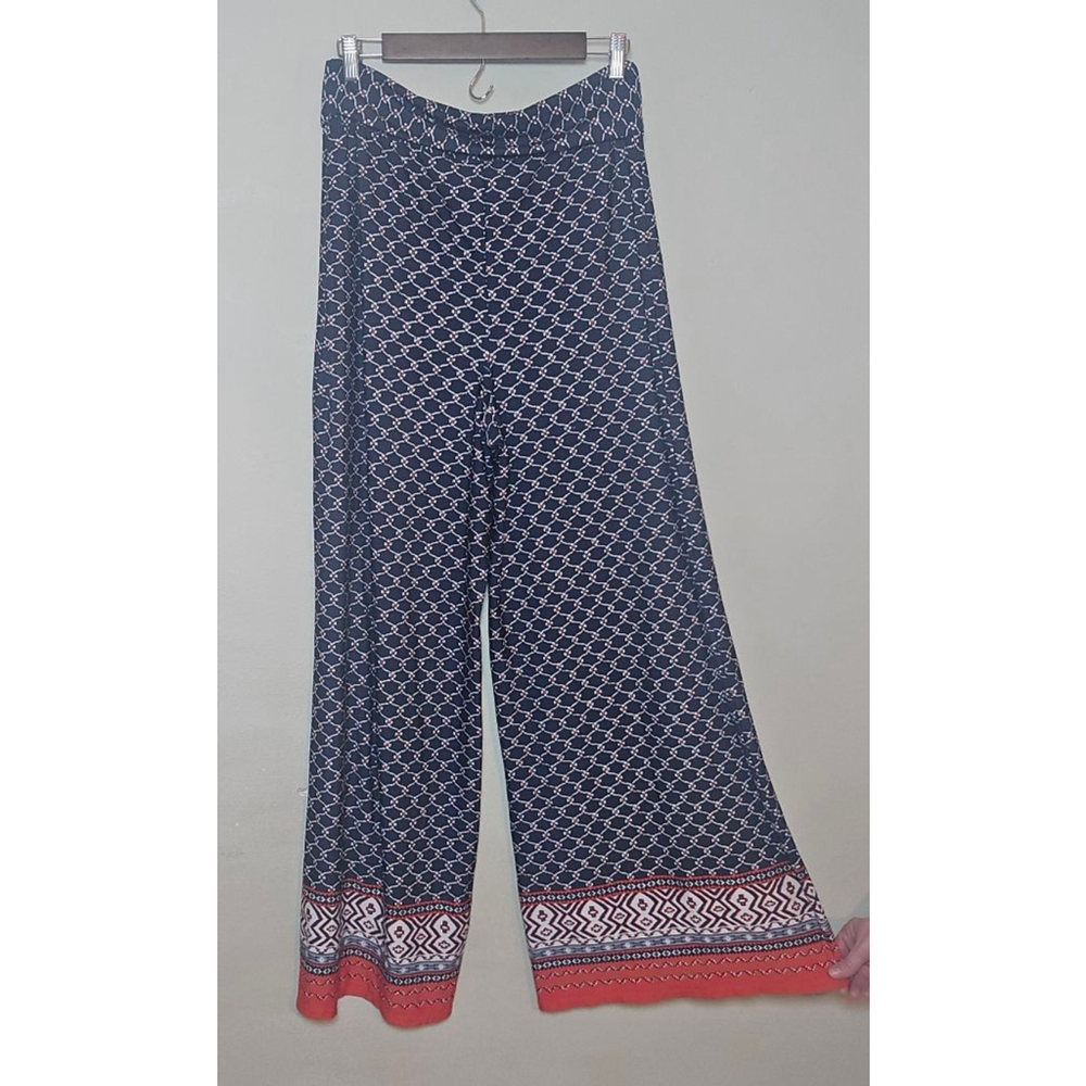 Women's white mark Navy Red Patterned Wide Leg Pants S - Picture 6 of 7